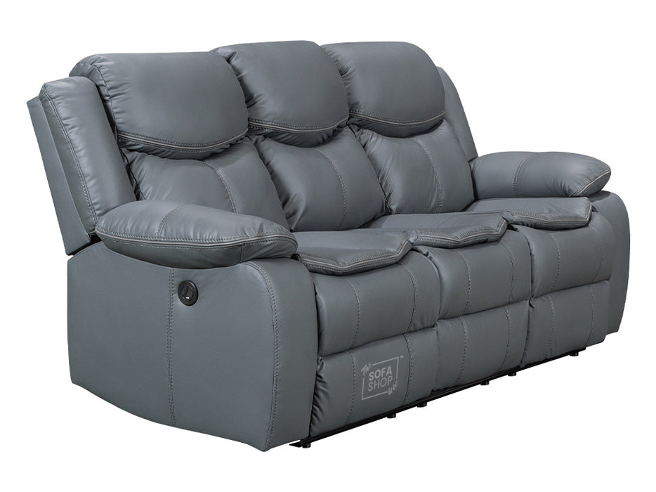 3 2 Electric Recliner Sofa Set. 2 Piece Recliner Sofa Package Suite in Grey Leather With USB Ports & Drink Holders & Storage Boxes- Highgate