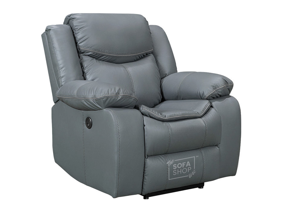 2 1 1 Electric Recliner Sofa Set inc. Chairs in Grey Leather with Console & Wireless Charger - 3 Piece Highgate Power Sofa Set