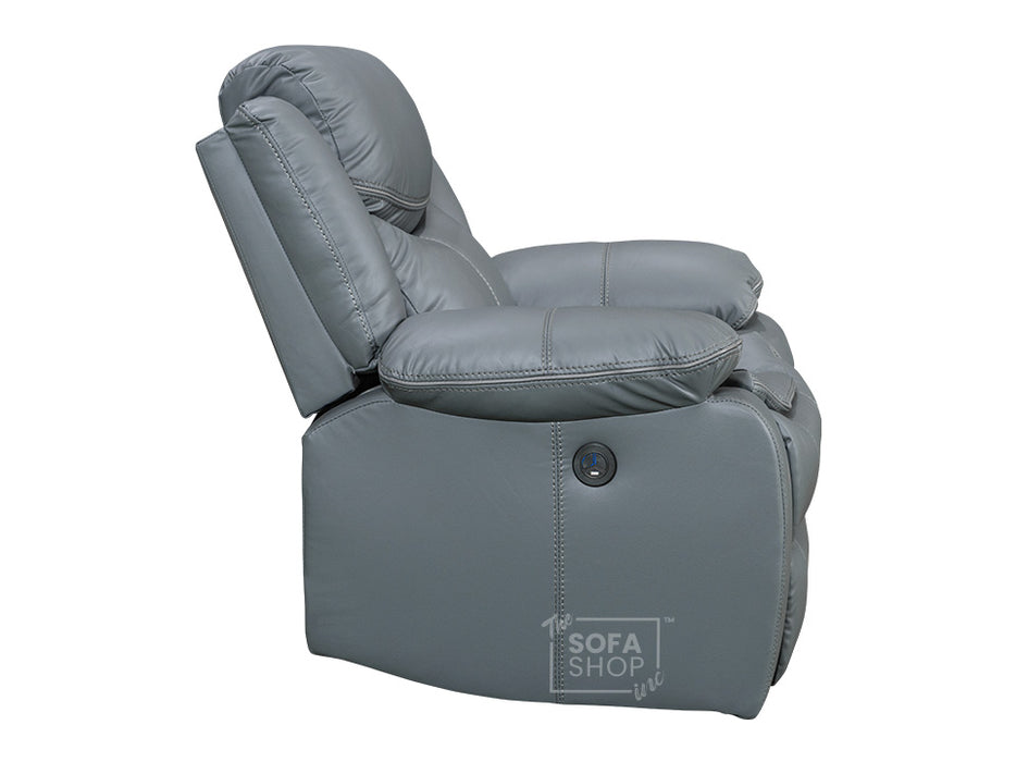 3 2 1 Electric Recliner Sofa Set. 3 Piece Recliner Sofa Package Suite in Grey Leather With USB Ports & Drink Holders & Storage Boxes- Highgate