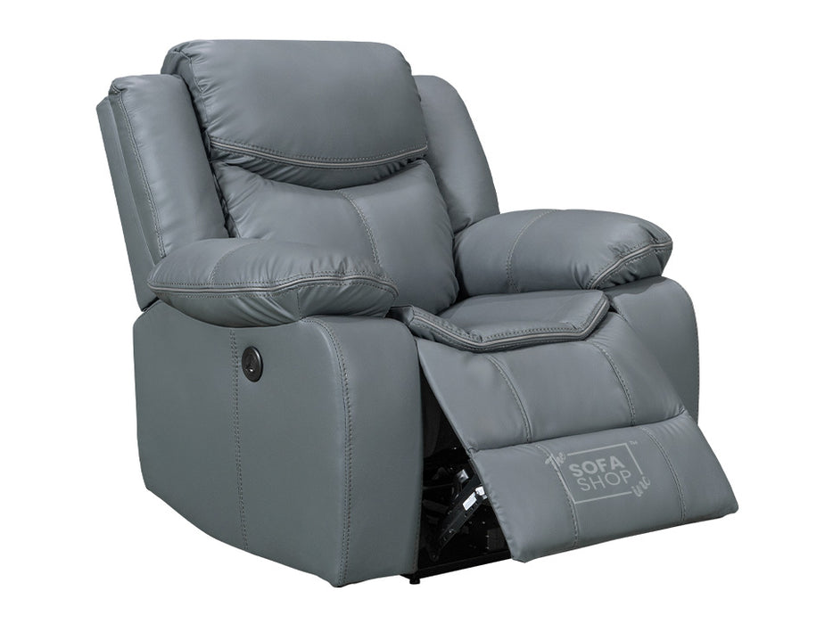 2+1 Electric Recliner Sofa Set inc. Chair in Grey Leather with USB Ports & Console & Wireless Charger - 2 Piece Highgate Power Sofa Set