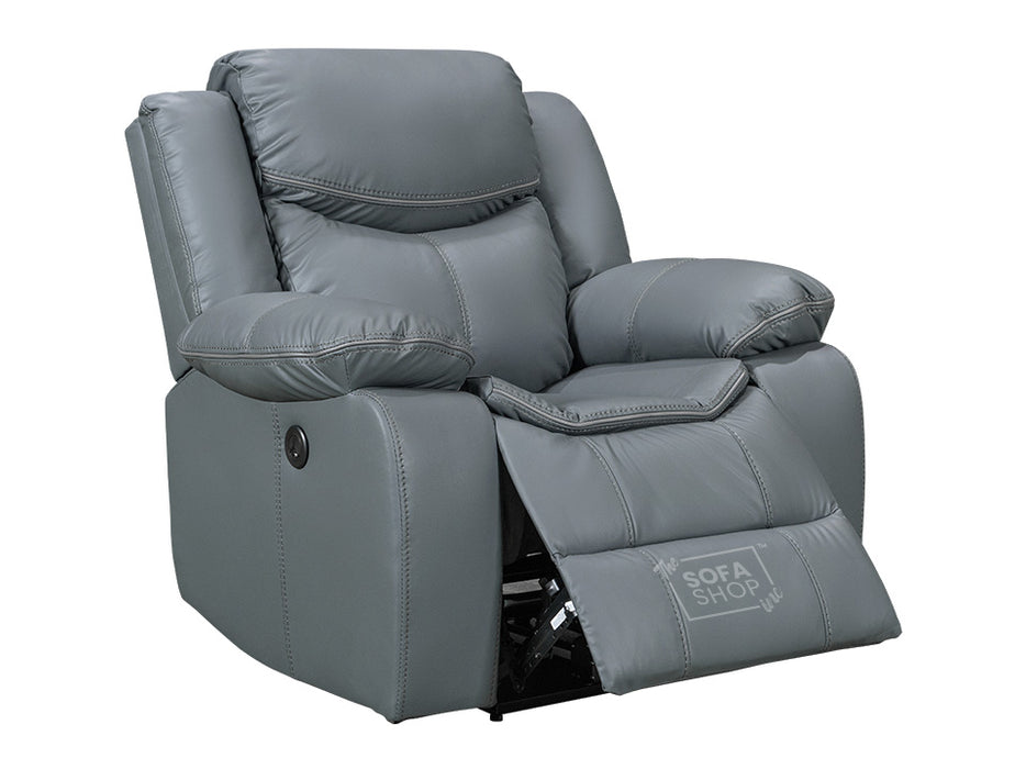 3 2 1 Electric Recliner Sofa Set. 3 Piece Recliner Sofa Package Suite in Grey Leather With USB Ports & Drink Holders & Storage Boxes- Highgate