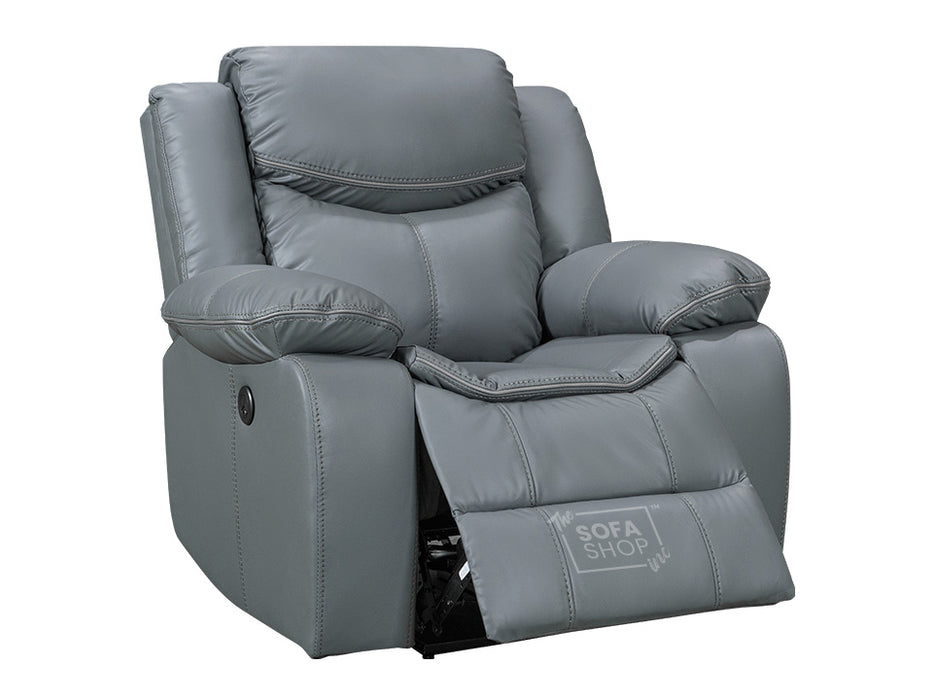 3+1 Electric Recliner Sofa Set inc. Chair in Grey Leather with Drop-Down Table & Cup Holders & Wireless Charger - 2 Piece Highgate Power Sofa Set