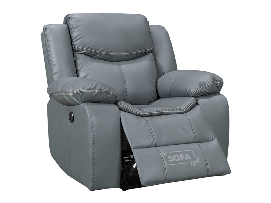 2+1 Electric Recliner Sofa Set inc. Chair in Grey Leather with USB Ports & Console & Wireless Charger - 2 Piece Highgate Power Sofa Set
