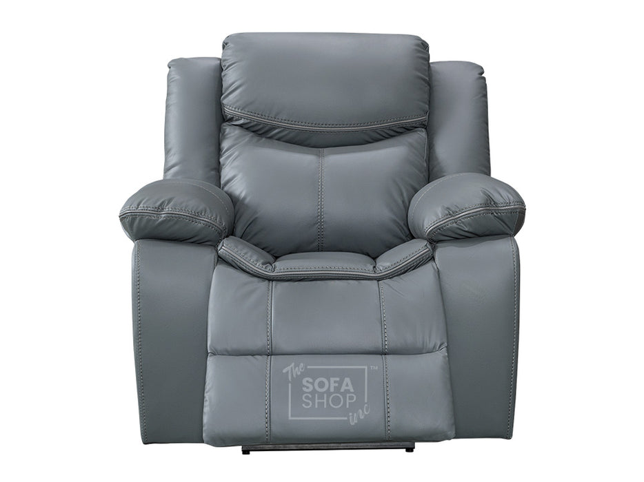 2+1 Electric Recliner Sofa Set inc. Chair in Grey Leather with USB Ports & Console & Wireless Charger - 2 Piece Highgate Power Sofa Set