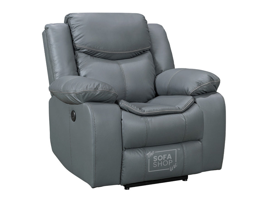 3 2 1 Electric Recliner Sofa Set. 3 Piece Recliner Sofa Package Suite in Grey Leather With USB Ports & Drink Holders & Storage Boxes- Highgate