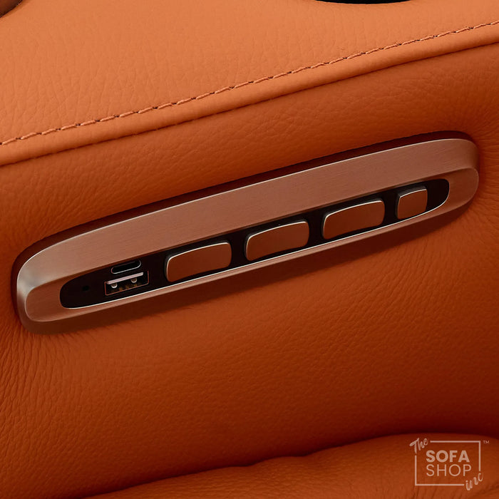 1 Seater Real Leather Electric Recliner Cinema Chair in Orange | Massage & Heat, Power Grommet, LED Cup Holders & Lumbar Support | Assisi | The Sofa Shop