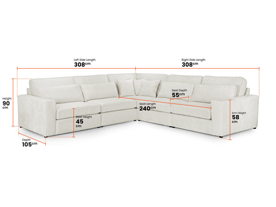 Modular Corner Sofa In Grey, White Or Mocha Fabric -  Kiana