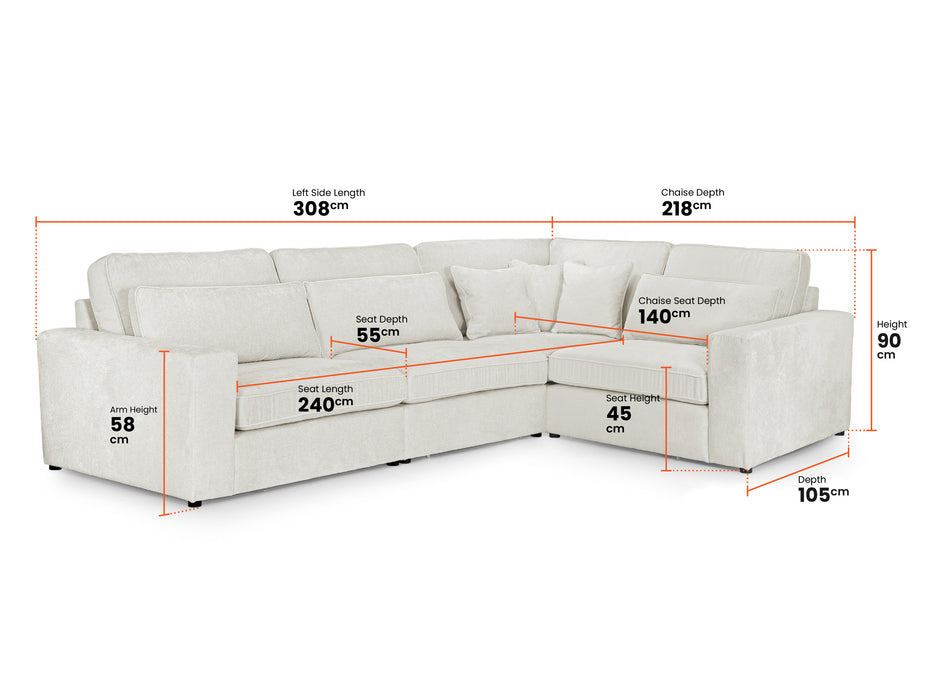 Right Hand Facing Corner Sofa in Mocha, White Or Grey Fabric - Kiana