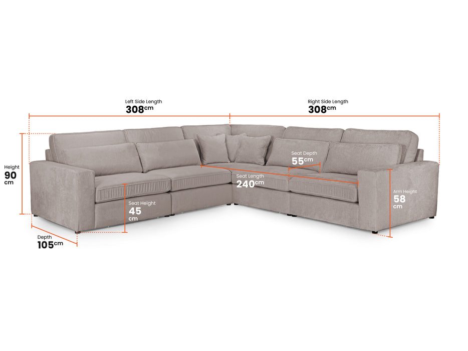 Modular Corner Sofa In Grey, White Or Mocha Fabric -  Kiana