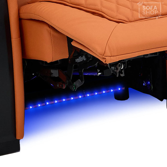 1 Seater Real Leather Electric Recliner Cinema Chair in Orange | Massage & Heat, Power Grommet, LED Cup Holders & Lumbar Support | Assisi | The Sofa Shop
