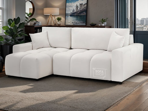 Corner Sofa Bed in Cream, Grey Or Mocha Fabric - Luki