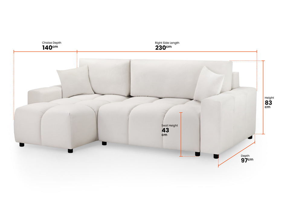 Corner Sofa Bed in Cream, Grey Or Mocha Fabric - Luki