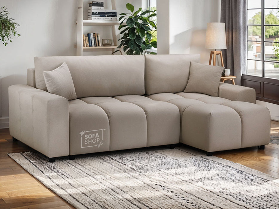 Corner Sofa Bed in Cream, Grey Or Mocha Fabric - Luki