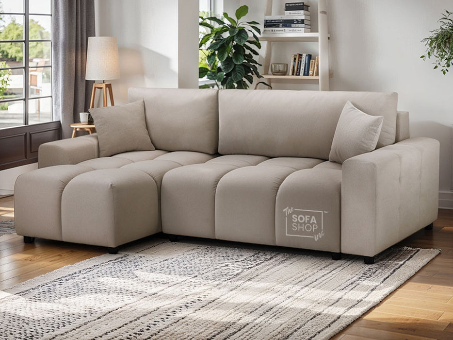 Corner Sofa Bed in Cream, Grey Or Mocha Fabric - Luki