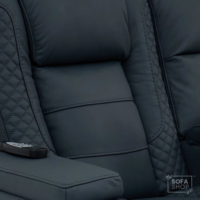 3 Seater Real Leather Electric Recliner Cinema Sofa in Blue | Massage & Heat, Bluetooth, Cooling Cup Holders, Tray Tables & Fold-Down Table | Napoli | The Sofa Shop