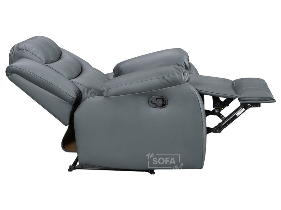 3 Piece Sofa Set - Recliner Sofa - 3+3+1 Seat Sofa Suite Package in Grey Leather with Folding Table & Cupholders - Sorrento