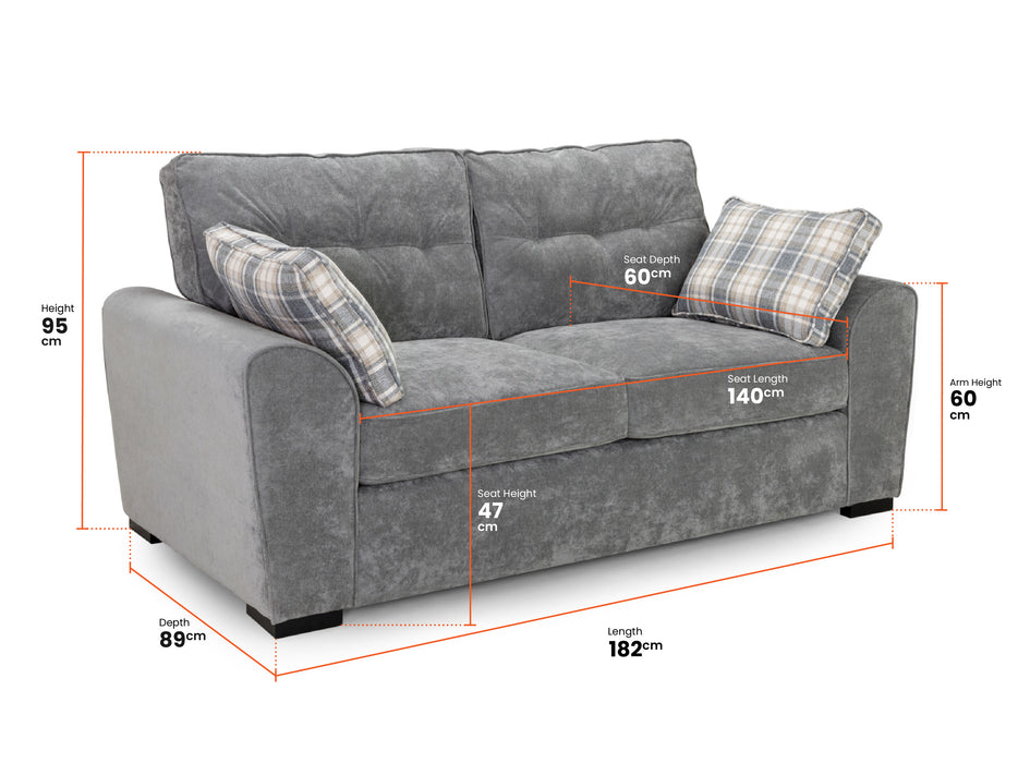 3+2 Seater Fabric Sofa In Grey - Maxwell