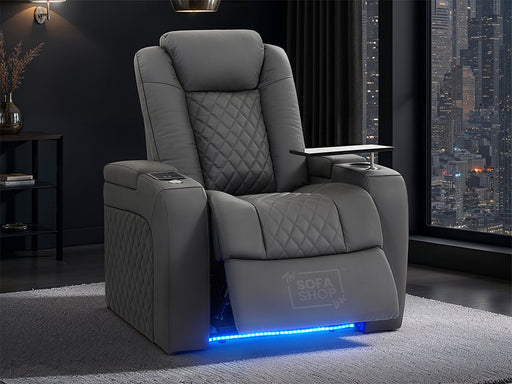 1 Seat Electric Recliner Chair Home Cinema Sofa |  Genuine Leather Couch In Grey + Chilled  Cupholders + Console + Power + Usb + Table | Milano | The Sofa  Shop