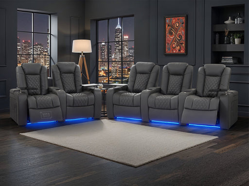 3+2 Piece Electric Home Cinema Theatre Sofa Set | Real Leather Couch Suite Package In Grey + Chilled Cupholders + Console + Power Lumbar + Table | Milano | The Sofa Shop