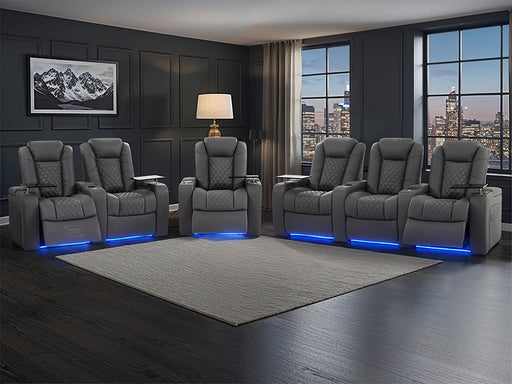 3+2+1 Genuine Leather Recliner Sofa Set | 3 Piece Power Cinema Sofa In Grey with USB, Chilling Cup Holders & Speakers | Milano | The Sofa Shop