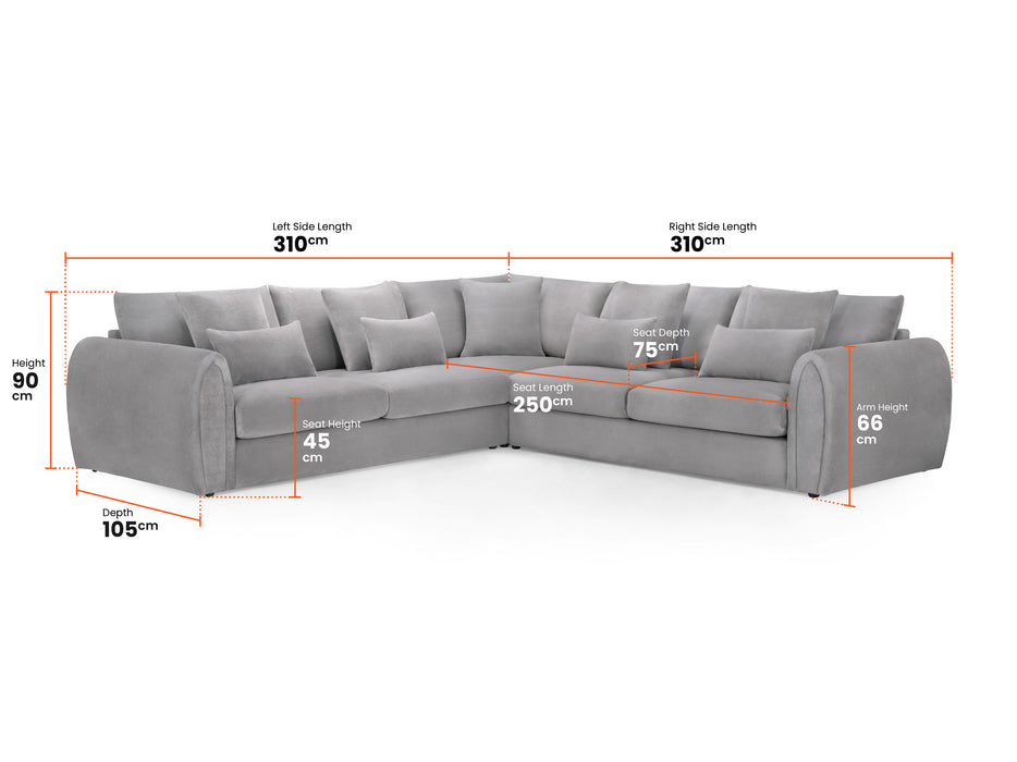 Large Corner Sofa in Grey Or Beige Fabric - Mirabel