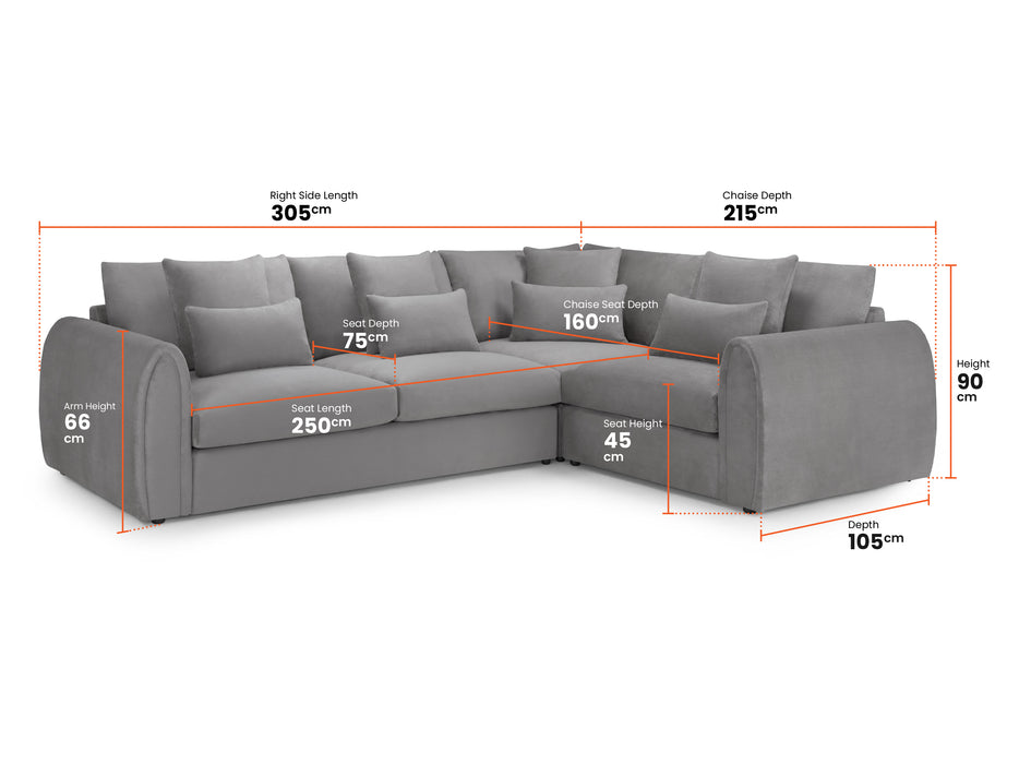 Right Hand Facing Corner Sofa in Grey Or Beige Fabric - Mirabel