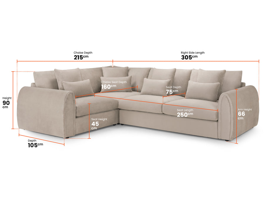 Left Hand Facing Corner Sofa in Beige Or Grey Fabric - Mirabel