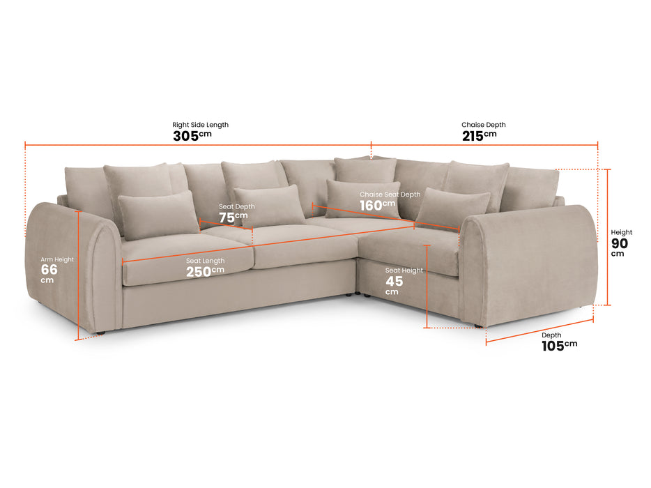 Right Hand Facing Corner Sofa in Grey Or Beige Fabric - Mirabel