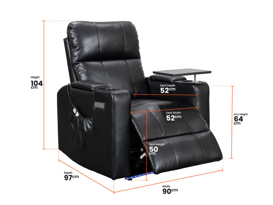 1+1 Set of Sofa Chairs. 2 Recliner Cinema Chairs in Black Leather - Modena