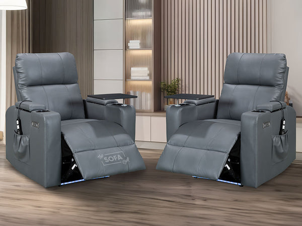 1+1 Set of Sofa Chairs. 2 Recliner Cinema Chairs in Grey Leather - Modena