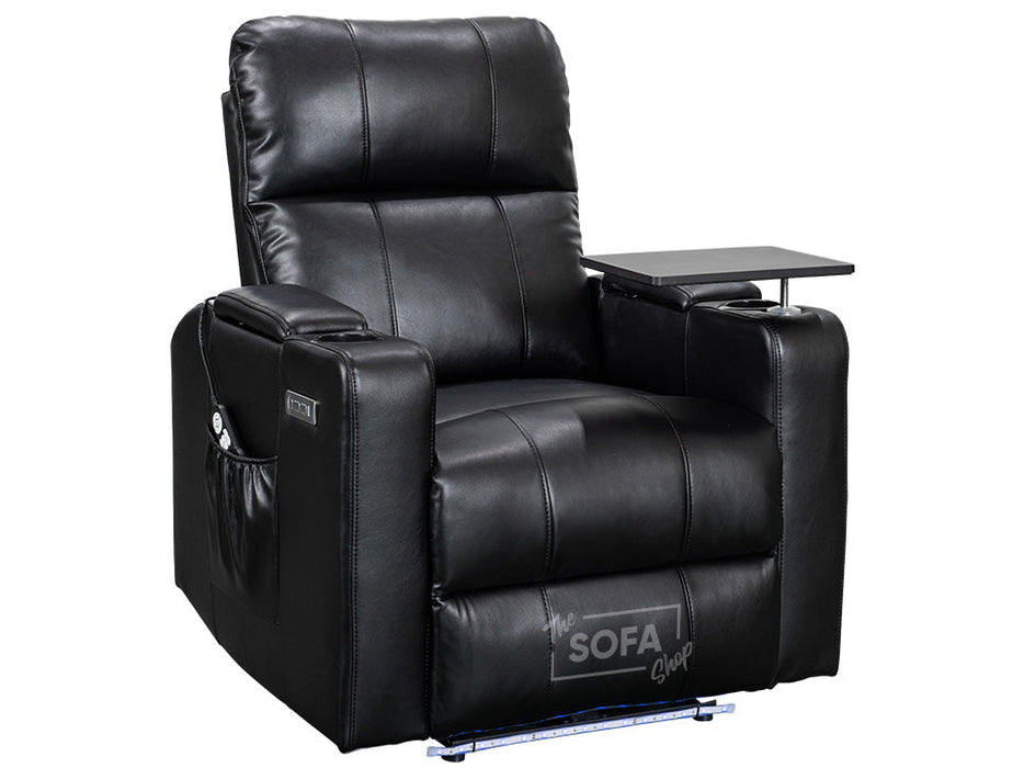 Cinema Chair and Footstool in Black Leather - Modena