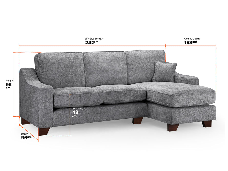 Right Hand Corner Sofa in Grey Or Beige Fabric - Nebraska