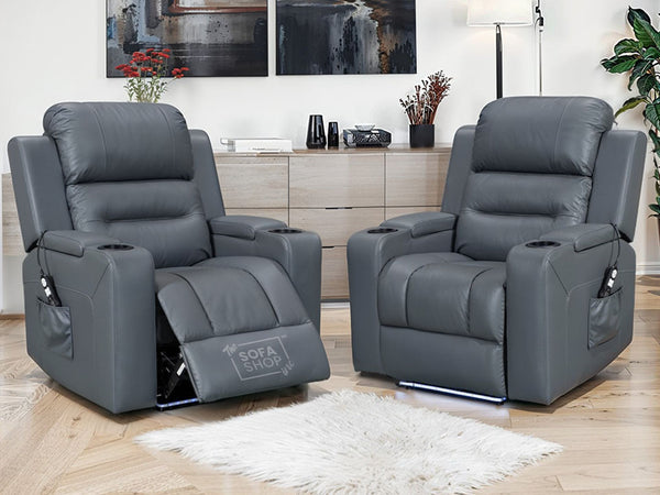1+1 Set of Sofa Chairs. 2 Recliner Cinema Chairs in Grey Leather - Siena