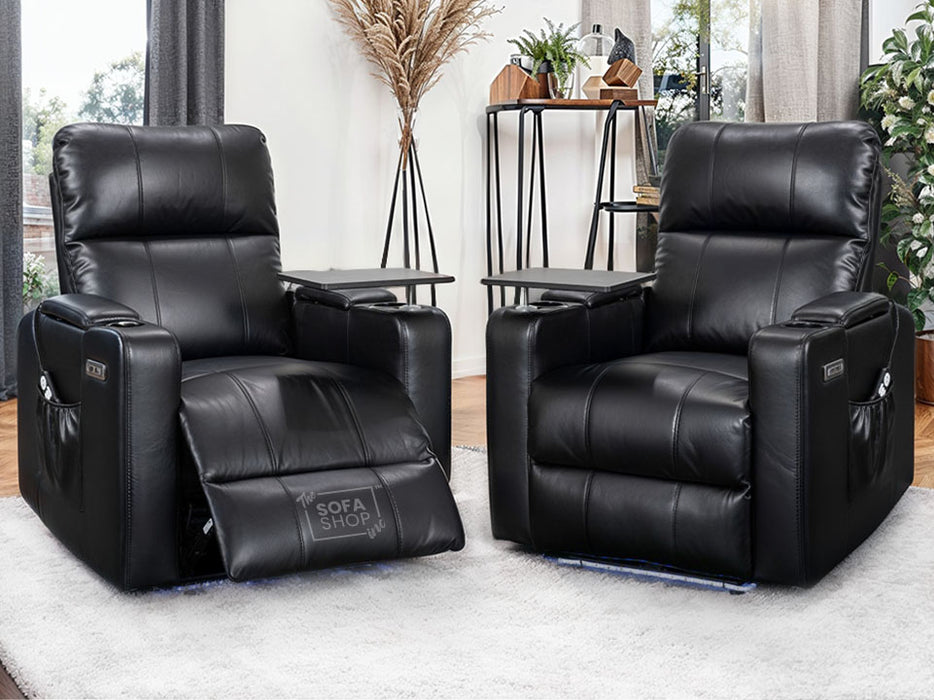 1+1 Set of Sofa Chairs. 2 Recliner Cinema Chairs in Black Leather - Modena