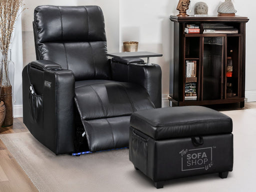 Cinema Chair and Footstool in Black Leather - Modena