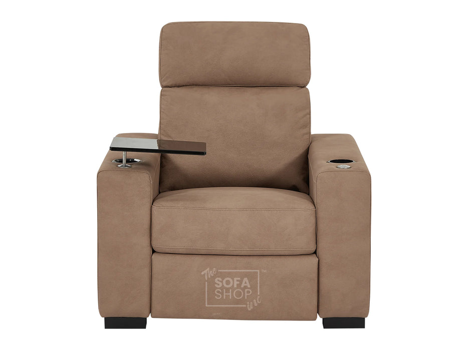 3 2 1 Electric Recliner Sofa Set | Power Reclining Sofa Suite in Tan Fabric | USB Ports, Fold-Down Table & LED Lights | Palmero | The Sofa Shop