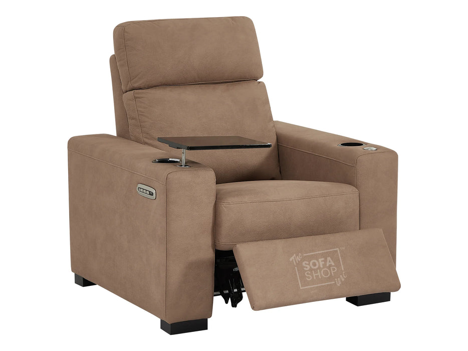 3 2 1 Electric Recliner Sofa Set | Power Reclining Sofa Suite in Tan Fabric | USB Ports, Fold-Down Table & LED Lights | Palmero | The Sofa Shop