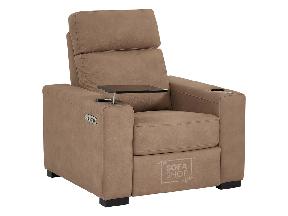 3 2 1 Electric Recliner Sofa Set | Power Reclining Sofa Suite in Tan Fabric | USB Ports, Fold-Down Table & LED Lights | Palmero | The Sofa Shop