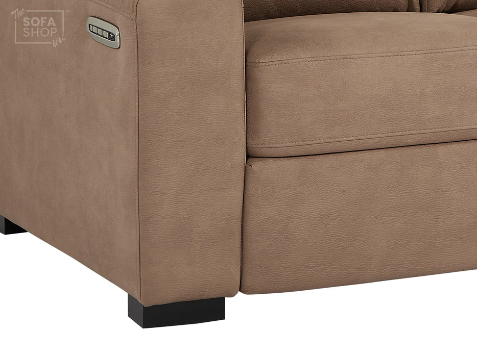 3 Seater Electric Recliner Sofa with Drop Down Table, USB Ports, Lumbar Support, Cup Holders & Reading Lights, Tan Fabric Sofa for Ultimate Comfort | Palmero | The Sofa Shop