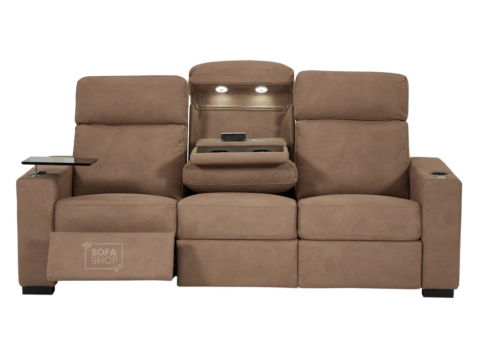 3 2 1 Electric Recliner Sofa Set | Power Reclining Sofa Suite in Tan Fabric | USB Ports, Fold-Down Table & LED Lights | Palmero | The Sofa Shop