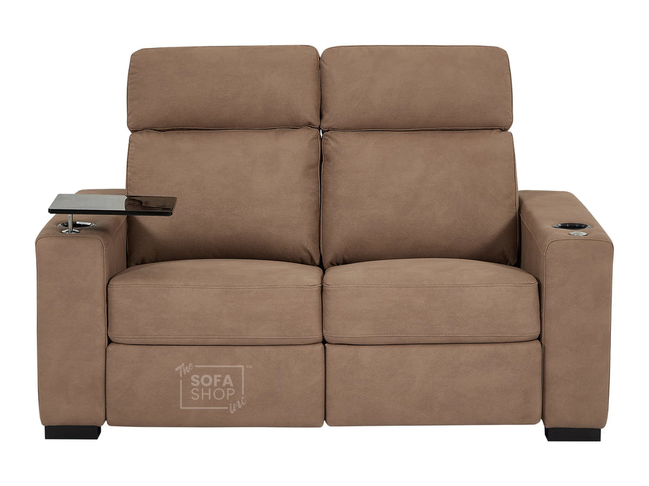 3 2 Fabric Sofa Package with Electric Reclining, USB Ports, Cup Holders & Storage Box, LED Lights, Drop Down Table, Tan Fabric Sofas for Ultimate Relaxation | Palmero | The Sofa Shop