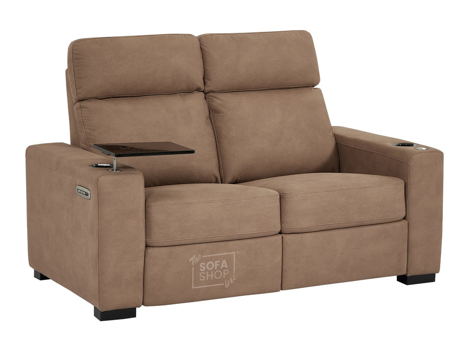 3 2 1 Electric Recliner Sofa Set | Power Reclining Sofa Suite in Tan Fabric | USB Ports, Fold-Down Table & LED Lights | Palmero | The Sofa Shop