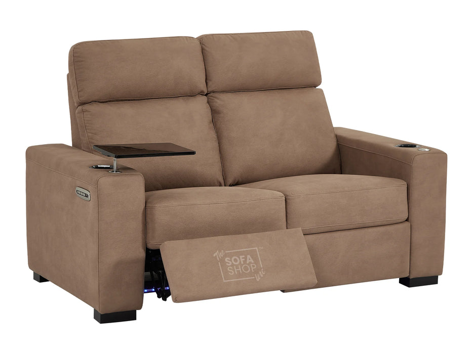 3 2 Fabric Sofa Package with Electric Reclining, USB Ports, Cup Holders & Storage Box, LED Lights, Drop Down Table, Tan Fabric Sofas for Ultimate Relaxation | Palmero | The Sofa Shop