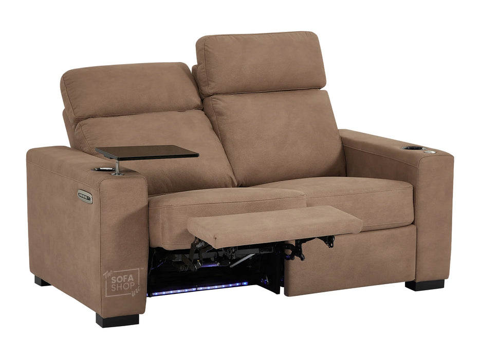 3 2 Fabric Sofa Package with Electric Reclining, USB Ports, Cup Holders & Storage Box, LED Lights, Drop Down Table, Tan Fabric Sofas for Ultimate Relaxation | Palmero | The Sofa Shop