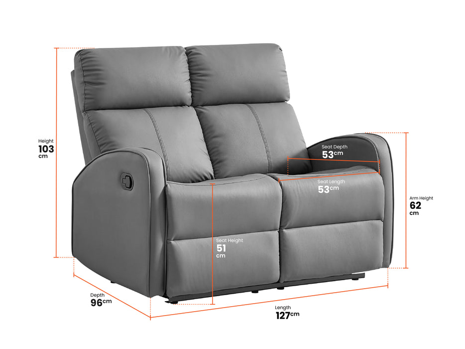 3 2 1 Recliner Sofa Set. 3 Piece Recliner Sofa Package Suite in Grey Leather with Drop-Down Table & Drink Holders- Parma