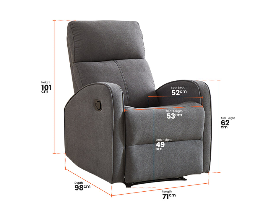 3 2 1 Recliner Sofa Set. 3 Piece Recliner Sofa Package Suite in Dark Grey Fabric with Drop-Down Table & Drinks Holder - Parma