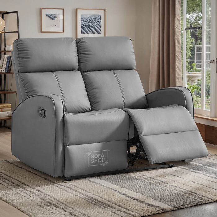 2 Seater Recliner Sofa in Grey Leather | Manual Recliner Sofa with Compact Design | Parma | Sofa Sale | The Sofa Shop