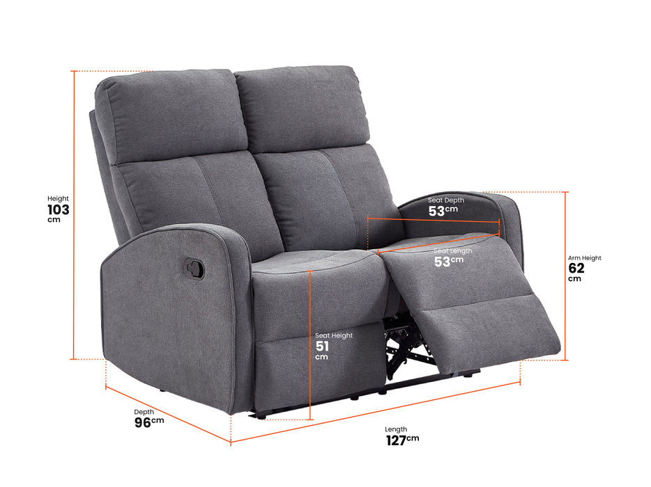 2 Seater Manual Recliner Fabric Sofa in Dark Grey -  Parma - Sofa Sale