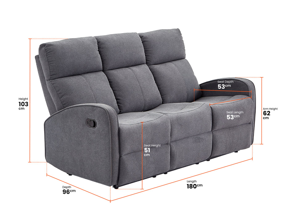 3+1 Recliner Sofa Set inc. Chair in Dark Grey Fabric with Drop-Down Table & Cup Holders - 2 Piece Parma Sofa Set