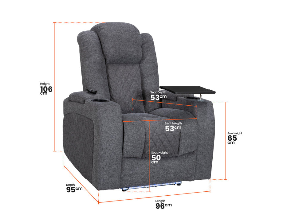 Electric Recliner Chair & Footstool in Grey Woven Fabric - Pavia